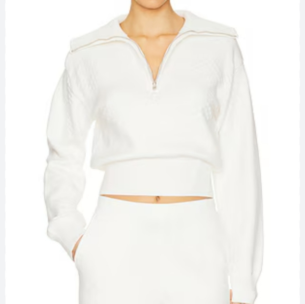 One grey Day Elegant Wide Collar Zippered Tapered Waist Sweater In White Sz SM